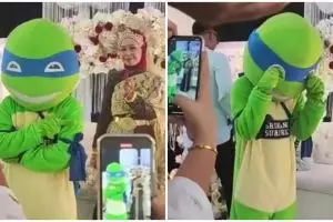 Hibur mempelai wanita, cowok ini rela datang ke nikahan mantan pacar pakai kostum badut
