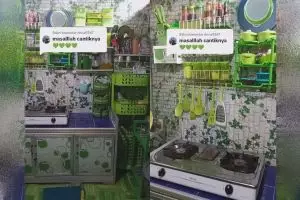 9 Potret dapur kayu sederhana punya perabotan komplet serba hijau, warnanya nyentrik tapi bikin nyaman