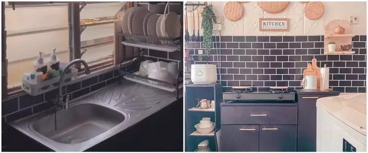 Mewah tanpa kitchen set, 9 potret dapur mungil ini perpaduan warna hitamnya bikin estetik dan elegan