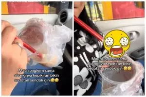 Aksi pedagang es buah sulap sedotan jadi sendok ini kreatif, S3 marketing kagum lihatnya