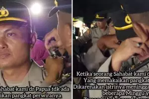 Istri meninggal dunia, momen polisi dipakaikan tanda kenaikan pangkat oleh sahabatnya ini bikin haru