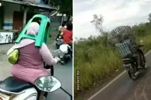 Definisi tak ada rotan akar pun jadi, 11 potret kocak benda jadi pengganti helm ini absurd abis