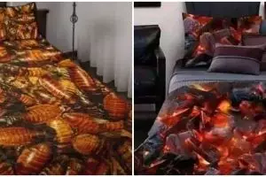 Dari pecinta kuliner sampai tukang debus, 11 potret kocak desain sprei kasur ini bikin geleng kepala