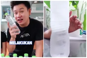 Sekali entak, air kemasan berubah jadi es batu dalam hitungan detik ini bikin melongo