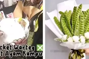 11 Potret kocak desain buket ini nyeleneh pol, malah bikin malu teman wisuda