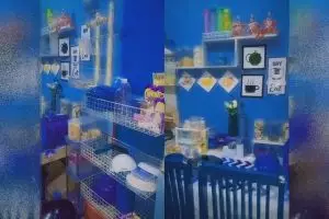 9 Potret dapur kontrakan 3 petak serba biru elektrik pemilihan warnanya nyentrik tapi estetik