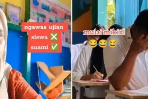 Konsentrasi auto buyar karena dilirik terus, momen suami ujian diawasi istri ini bikin senyum-senyum