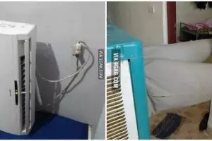 11 Potret kocak cara pemasangan AC ini kreatif bin nyeleneh, bikin nggak habis pikir