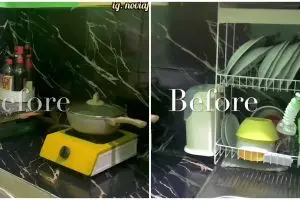 11 Potret dapur sepetak di rumah kontrakan usai dirombak ini bukti estetik hanya perlu ganti warna