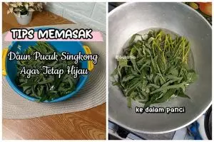 Tanpa diberi minyak goreng, ini cara merebus daun singkong agar tetap hijau cerah pakai 2 bahan dapur