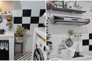 Mewah tanpa kitchen set, 10 potret dapur mungil serba monokrom ini estetiknya bikin emak-emak mupeng
