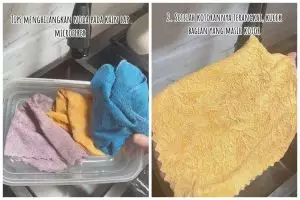 Tanpa air panas atau disikat, ini trik mencuci lap dapur dekil jadi bersih kesat pakai 1 bahan dapur