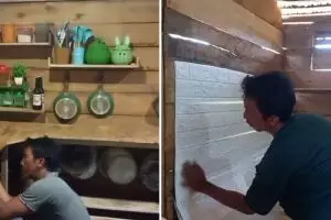 Renovasi dapur kayu pakai stiker ini tampak elegan sekaligus mengundang kontroversi, begini penampakan