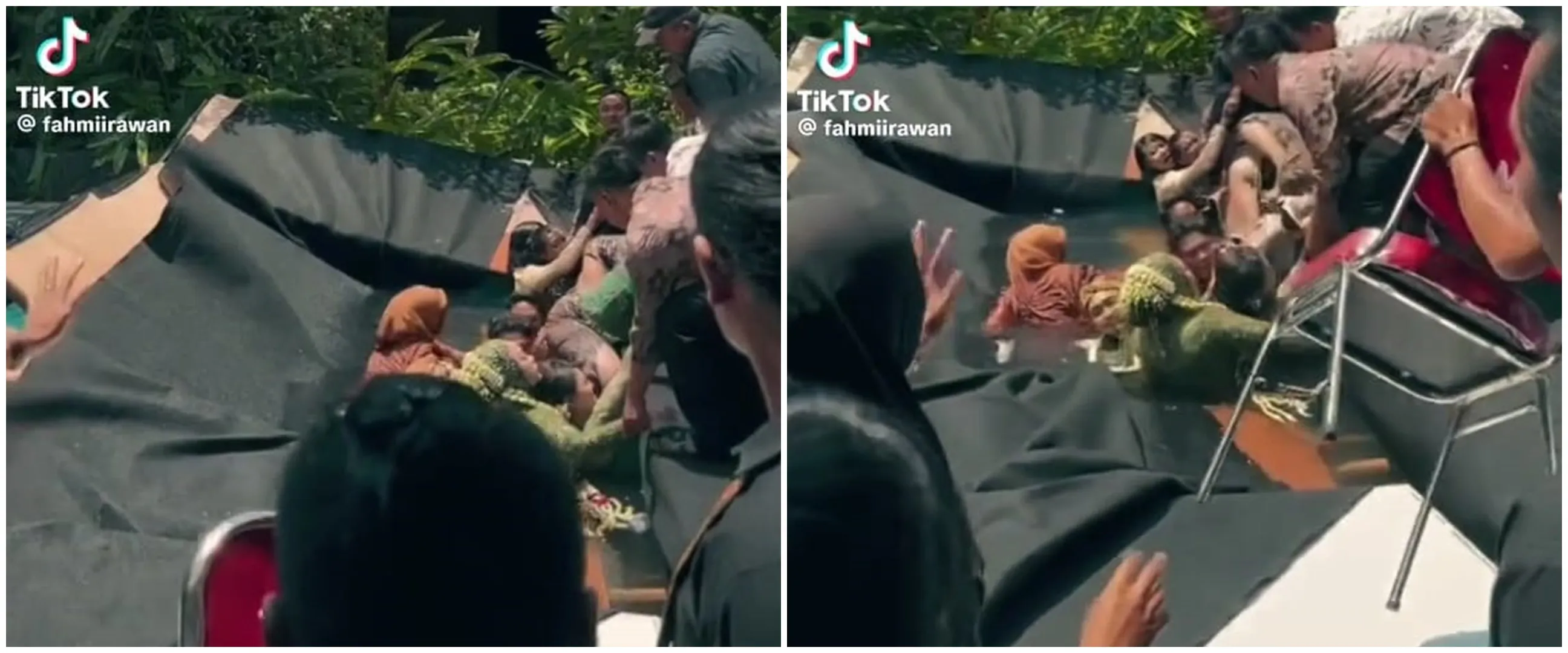 Momen apes pengantin nyemplung di kolam saat sesi foto bareng ini bikin pengin ketawa tapi takut dosa