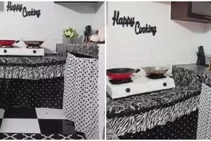 Desain awalnya meriah, 9 potret dapur dirombak tanpa kitchen set ini perpaduan hitamnya elegan pol