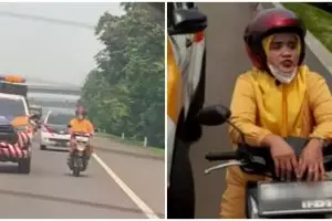 Momen petugas berhentikan emak-emak motoran di jalan tol, aksi kejar-kejarannya bak di film action
