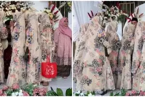 Potret emak-emak kondangan pakai seragam ini heboh abis, motif bajunya malah mirip dekorasi pelaminan