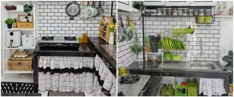 11 Potret dapur mungil tanpa kitchen set ini kombinasi warna hitamnya homey pol, estetik nggak kusam