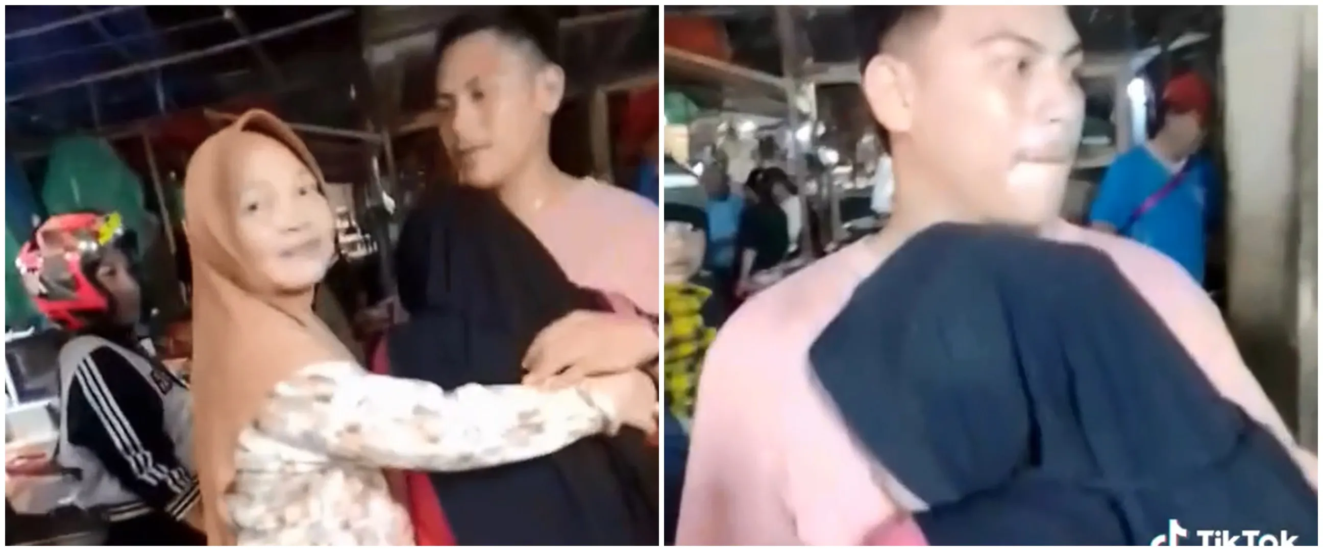 Momen wanita menangis peluk pria asing di pasar ini kisahnya bak sinetron, alasannya bikin terenyuh