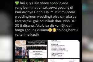 Sudah DP Rp 30 juta, momen calon pengantin oper sewa gedung karena gagal nikah ini bikin iba