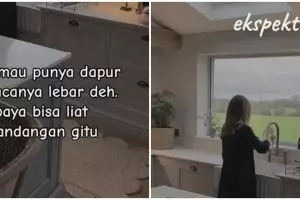 Wanita ini ubah dapur pakai jendela lebar dengan lanskap alam biar estetik, hasilnya bikin salfok