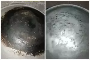Tak perlu sitrun atau cuka, ini cara bersihkan kerak gosong di pantat wajan ditambah 2 bahan dapur