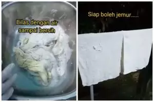 Tanpa disikat dan ditambah sitrun, ini trik mencuci serbet dapur dekil mengandalkan 3 bahan masak