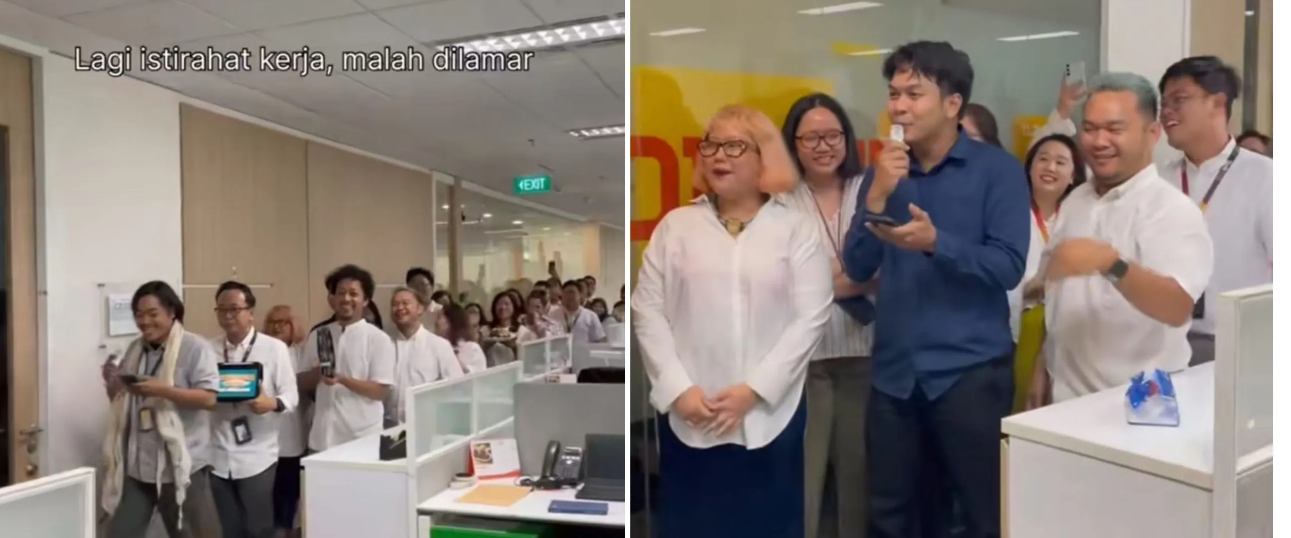 Melibatkan teman sekantor, momen pria lamar kekasihnya di kantor ini konsep acaranya bak lenong
