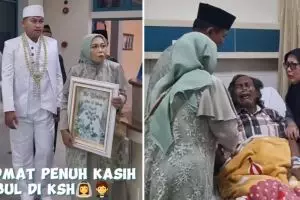 Ayah jatuh sakit, momen pengantin gelar akad di rumah sakit ini tetap khidmat meski cuma beralas tikar