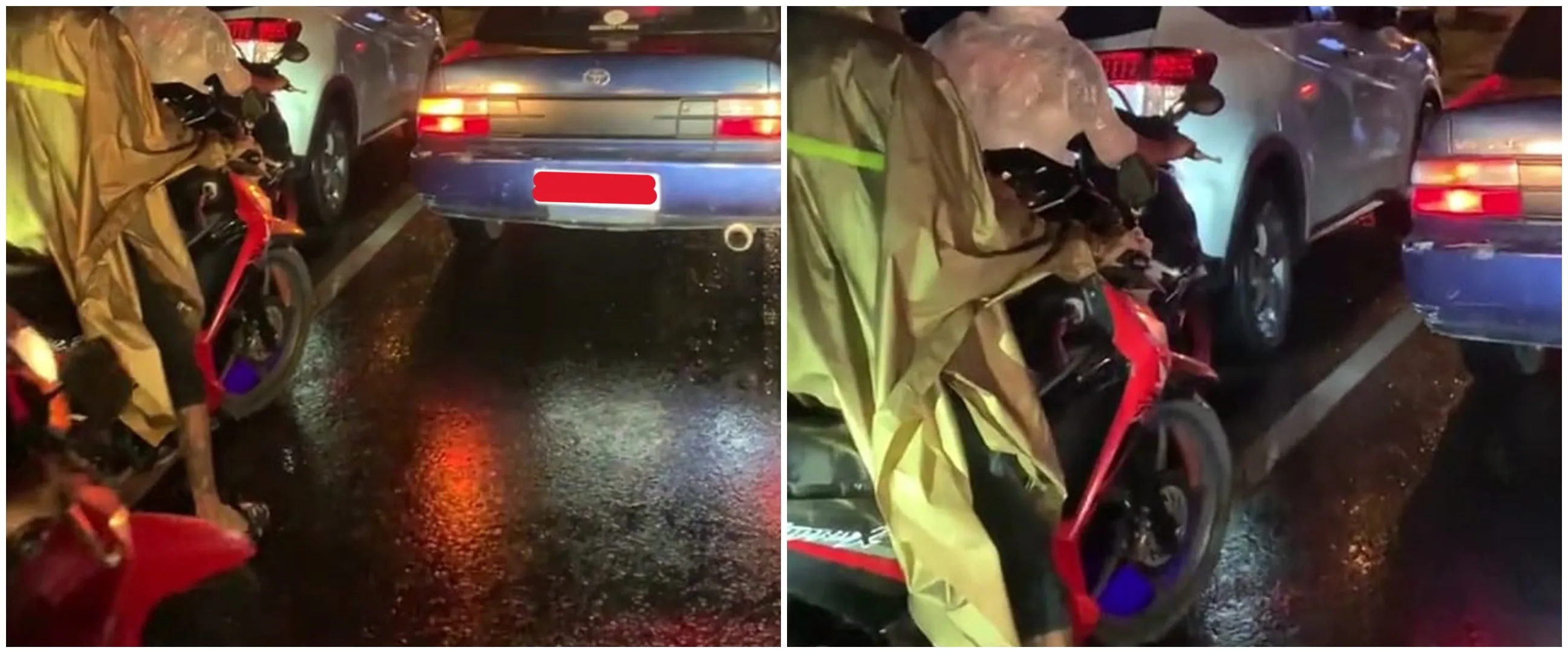 Momen cewek ketemu pengendara motor di lampu merah ini bikin nyengir, bentuk mantelnya antimainstream