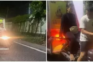 Pasangan tarik gerobak pakai motor ini caranya udah bener tapi endingnya bikin ngakak kenceng