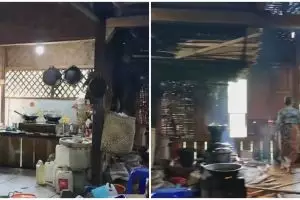 9 Potret dapur tradisional dinding gedek bambu ini tampilannya jadul, perabotannya bikin salah fokus