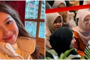 Penampilannya bak beda orang, begini 8 potret Rebecca Klopper kenakan hijab saat ikut kajian