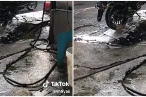 Cara cuci motor ala pria ini berasa akrobat tapi bikin pemilik senam jantung, skillnya boleh juga