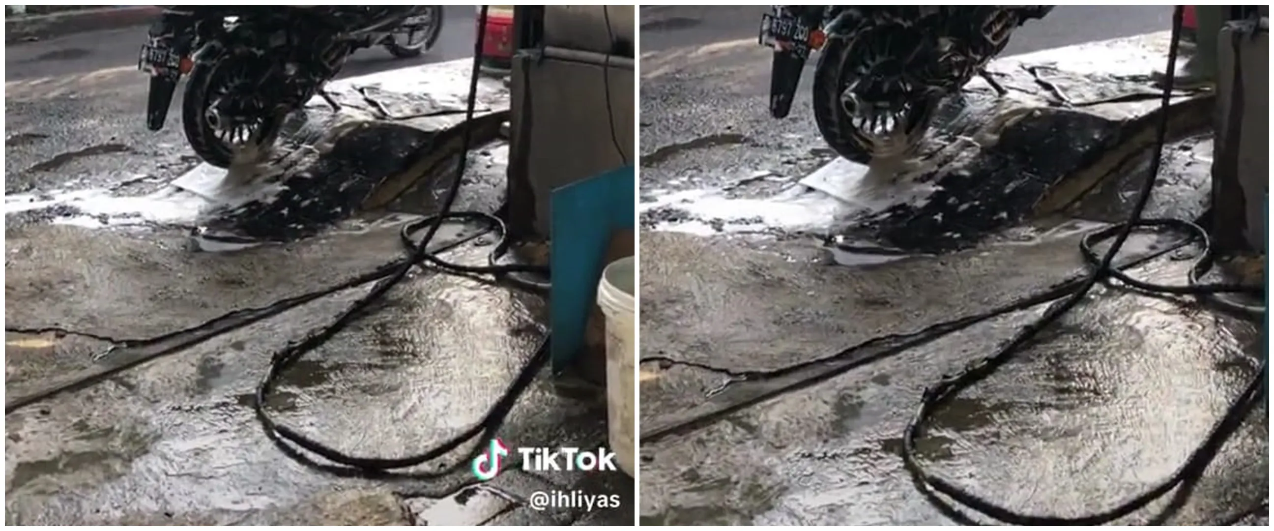 Cara cuci motor ala pria ini berasa akrobat tapi bikin pemilik senam jantung, skillnya boleh juga