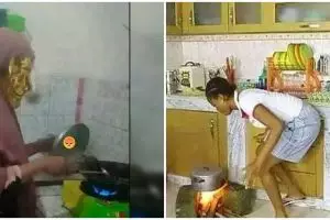11 Potret kocak kelakuan emak-emak saat masak ini bikin geleng kepala, inspirasinya dari mana sih?