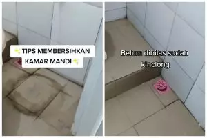 Tanpa disikat, ini trik hilangkan kerak hitam di lantai kamar mandi pakai tambahan 1 bahan dapur