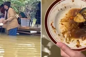 Momen resepsi dilanda banjir ini menyulitkan tamu undangan tapi mempermudah panitia cuci piring