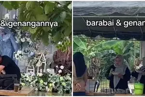 Momen kondangan di tengah banjir ini bikin tamu pakai perahu, basah sedikit nggak ngaruh