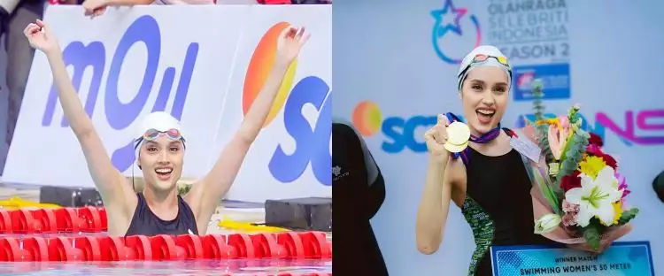 Usai 15 tahun vakum langsung raih medali emas, ini 9 momen Cinta Laura ikut kompetisi renang selebriti