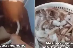 Cara wanita andalkan mesin cuci untuk bersihkan cumi-cumi ini di luar nurul, yang lihat auto melongo