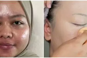 Transformasi makeup wanita dengan wajah berminyak ini auto flawless, riasan jadi matte dan antikilap