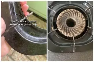 Tanpa direndam air panas, cara wanita bersihkan kerak di tungku kompor ini praktis pakai 1 bahan dapur