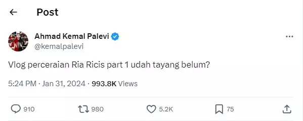 Kemal Palevi jadikan kabar perceraian Ria Ricis © berbagai sumber Kemal Palevi jadikan kabar perceraian Ria Ricis © berbagai sumber