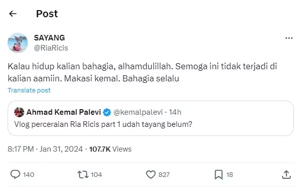 klarifikasi kemal cuitan soal ria ricis © Berbagai sumber