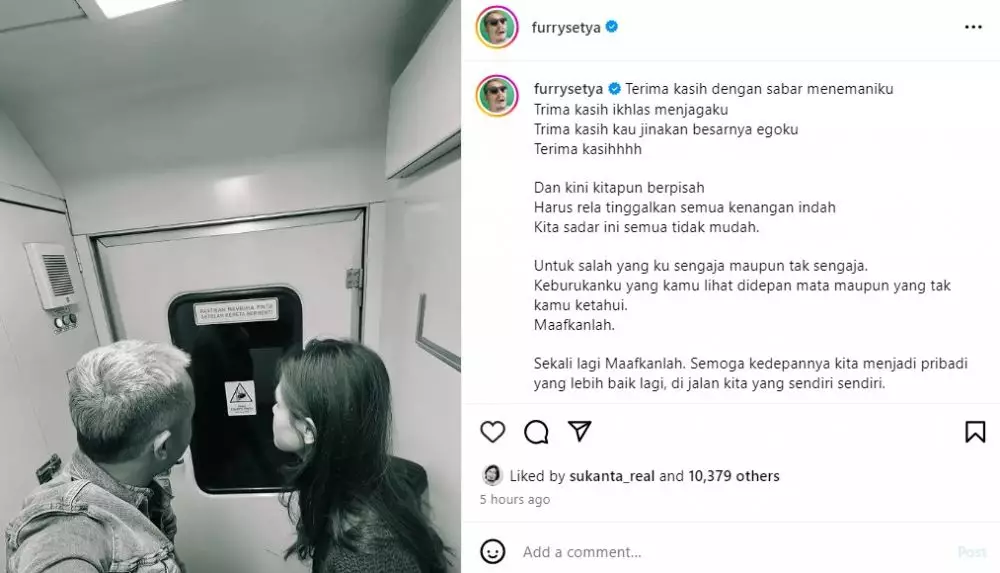 Furry Setya umumkan kabar perceraian © Instagram Furry Setya umumkan kabar perceraian © Instagram