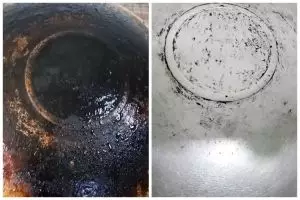 Tak perlu dipanaskan di atas api, ini trik hilangkan kerak gosong di pantat wajan pakai 3 bahan dapur