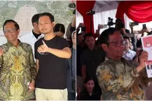 Jadi pembuka coblosan di TPS 106, ini 11 momen Mahfud MD nyoblos bersama istri dan anak bungsunya