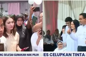 11 Potret gaya pasangan capres-cawapres nyoblos di Pemilu 2024, istri Ganjar Pranowo pakai baju pink