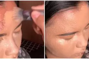 Transformasi makeup wanita wajah kemerahan karena breakout ini hasilnya auto mulus dan antidempul